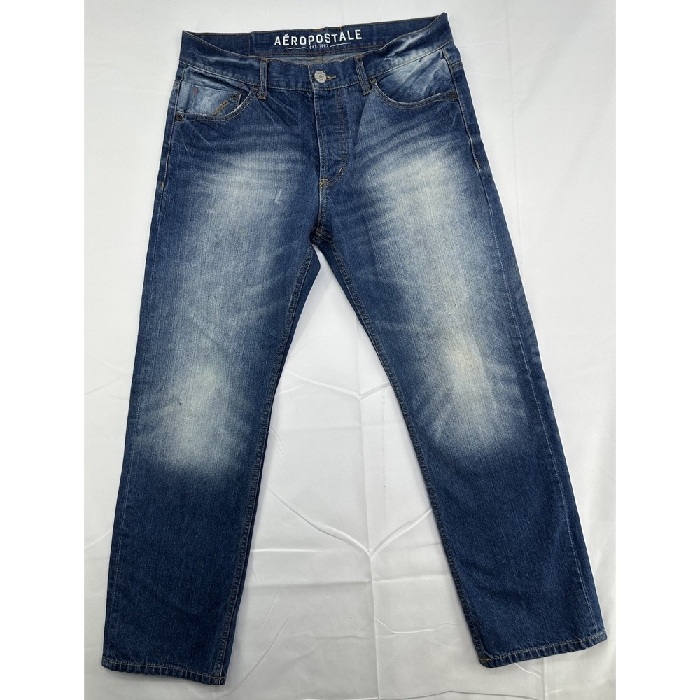 Aeropostale Men's Essex Straight Leg Jeans 32x30 Blue‎ Denim Button Fly